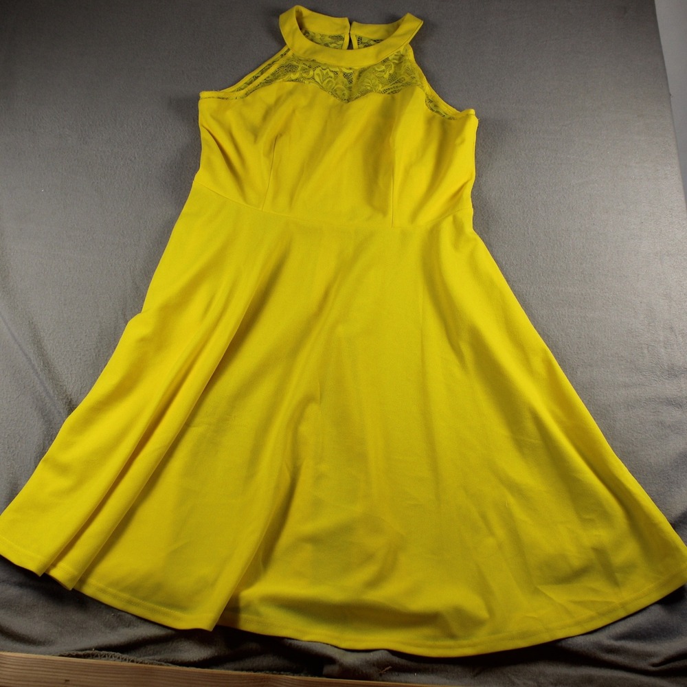 Bbonlinedress Fit and Flare Dress‎  XL Yellow NEW Lace Halter Cocktail Wedding